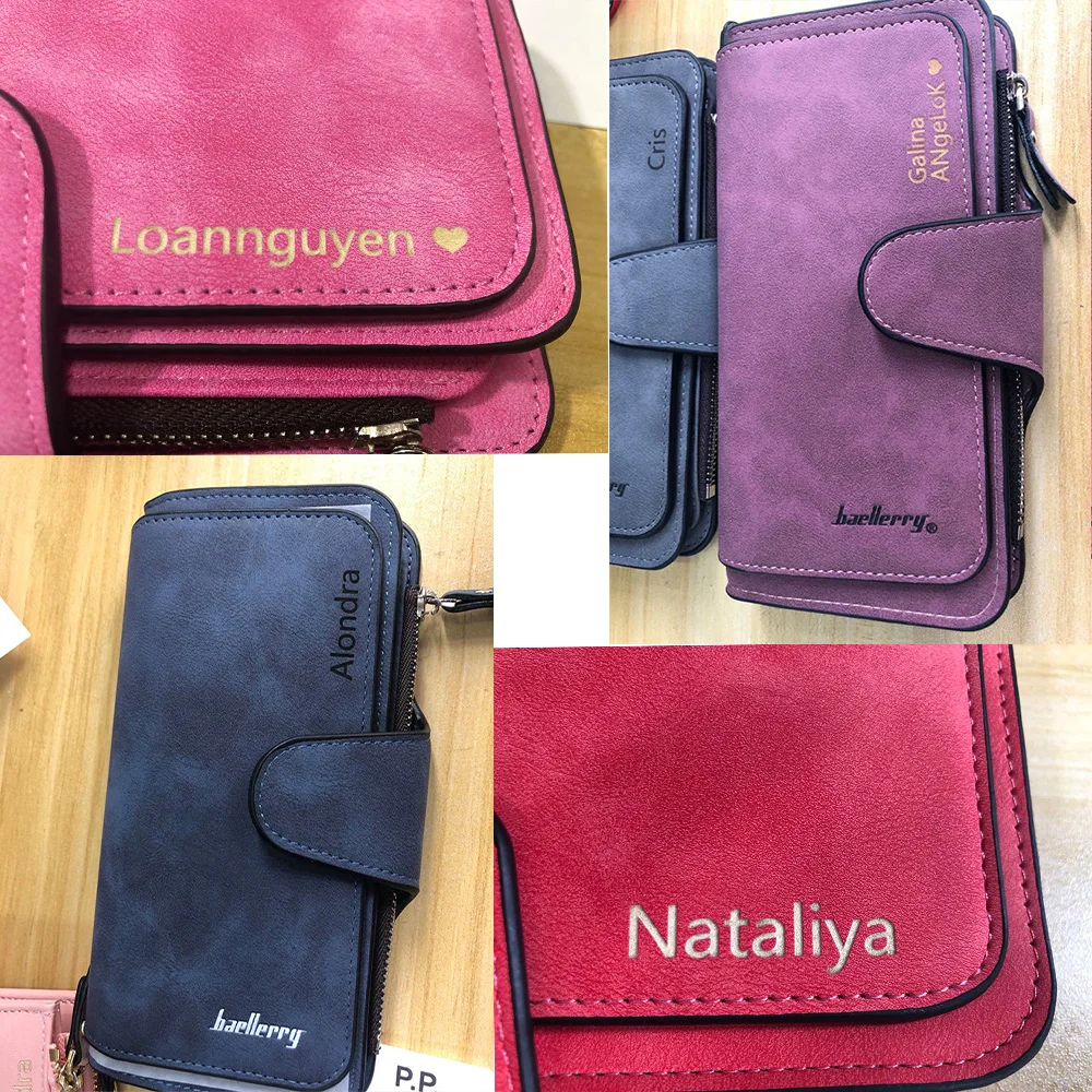 2024 Women Wallets Name Engrave Fashion Long Leather Top Quality Card Holder Classic Female Purse  Zipper  Wallet For Women 6