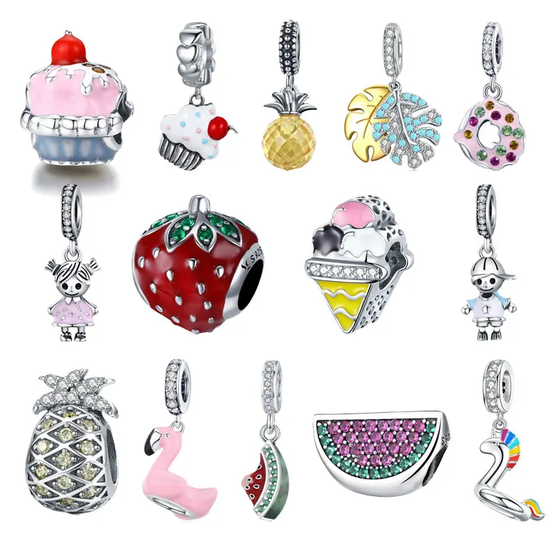 

925 Sterling Silver Pendants Love of Pineapple, Yellow AAA Zircon Fruit Charms Fit Original Pandora Bracelets & Necklaces ECC150