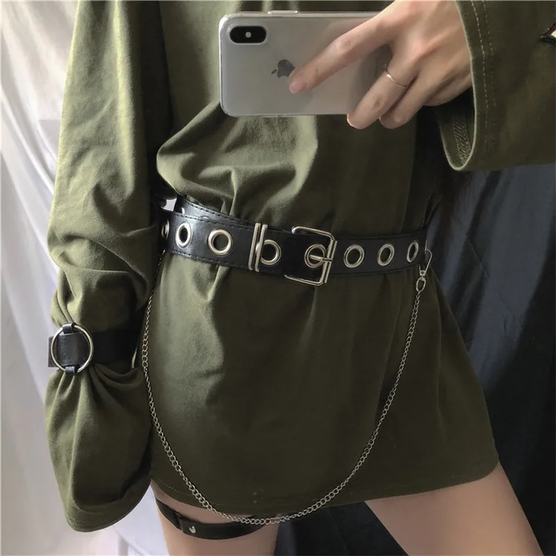 

Newest Design Detachable Waist Belt Chain Punk Hip-hop Trendy Women Belts Lady Fashion silver Pin Buckle leather Waistband M038
