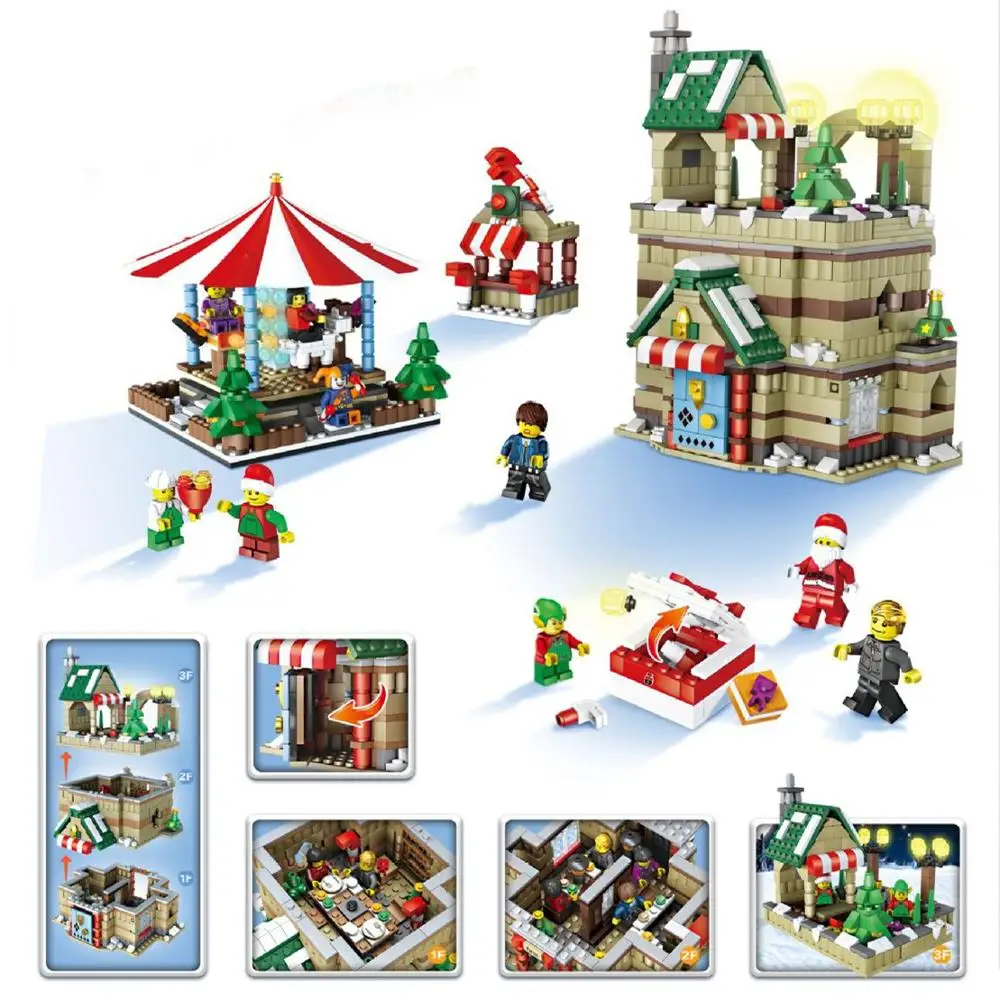 

2019 City Creator Winter Village Christmas Tree Snowman Santa Claus Gingerbread House Building Blocks Bricks Kids Toys Juguetes