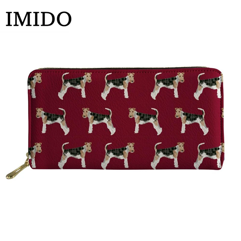 

IMIDO Wire Fox Terriers Dog Printing Wallets For Credit Card Long Waterproof Leather Wallet Wallet Pocket Card Phone Zipper