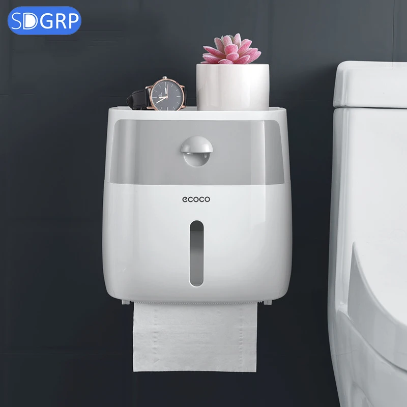

Toilet Paper Holder Wall Mounted WC Paper Tissue Box Dispenser Multi-function Plastic Bathroom Toilet Paper Holder Storage Box