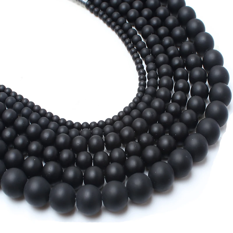 Stone Beads Matte Natural Black Agates Onyx Round Loose 4 6 8 10 12mm 15 inch For Jewelry Making DIY Charm Bracelet Necklace