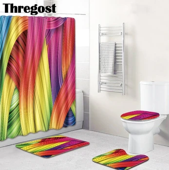 

Thregost Geometric Pattern Toilet Carpet Non Slip Bathroom Rugs Modern Printed Waterproof Washroom Curtain Washing Machine Mats