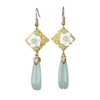 

Long Green Ethnic Flower Drop Chain Earrings For Women Girl Fringe Long Jewelry Chinese 2020 Best Friend Oorbellen Hot Sale