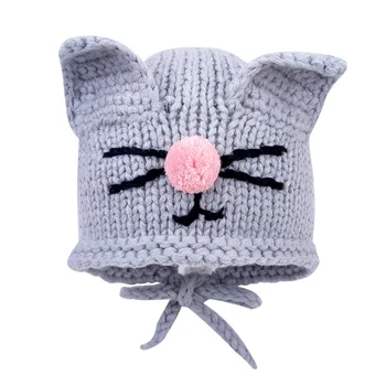 

3D Cat Baby Warm Beanie Hat Newborn Boy Girl 3-15M Solid Cap Polyester Knit Thicken Hat Winter Trends Infant Twist Braid Cap