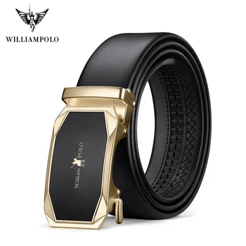 

WilliamPolo full-grain leather Brand Belt Men Top Quality Genuine Luxury Leather Belts for Men Strap Male Metal Automatic Buckle