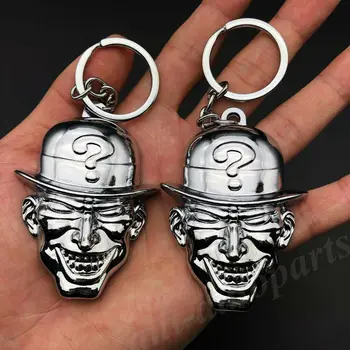 

2x Metal Chrome The Riddler Question Mark Mask Batman Keychain Key Ring Chain