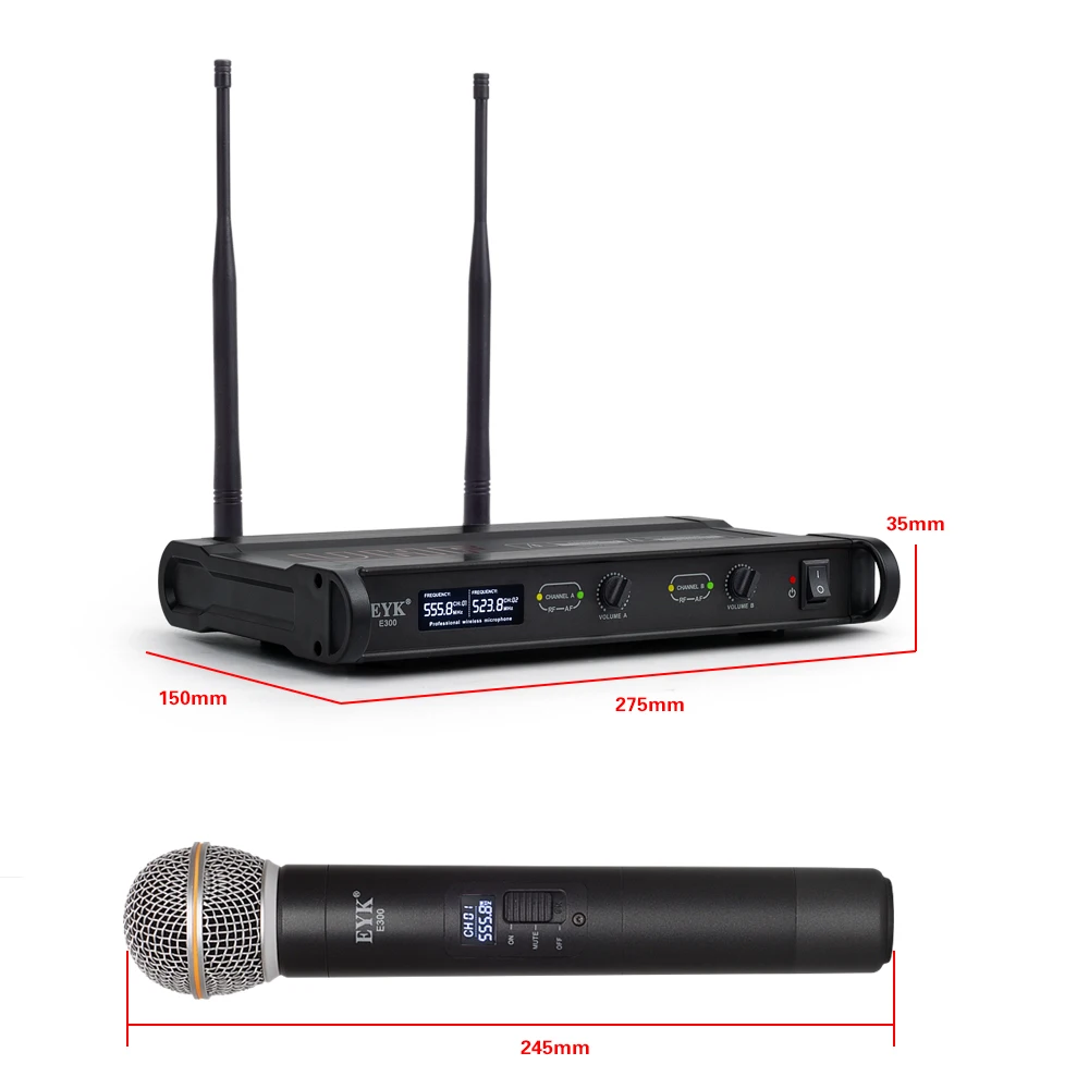 EYK E300 UHF двухканальный 2 металлический ручной передатчик микрофона с функцией