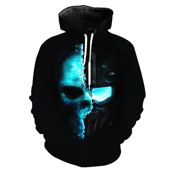 

CNUUIKOOEK Sweatshirts Men's 3D Skeleton Warrior Printed Hooded Pocket Pullover Hoody Fashion Men's Hoodies