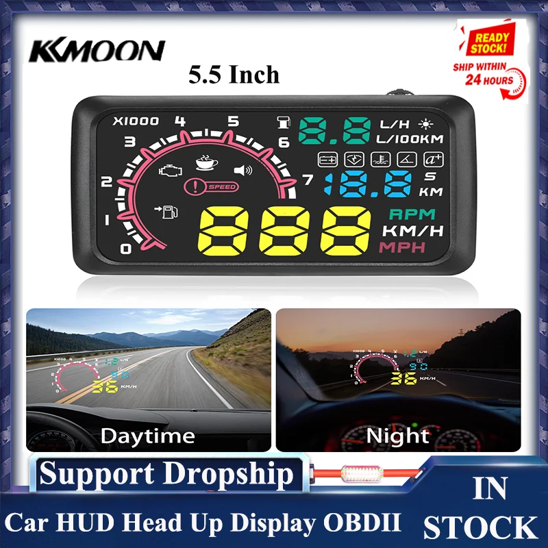 Универсальный 5 дюймовый автомобильный HUD Head Up Display OBDII интерфейс &quotкм/ч и MPH