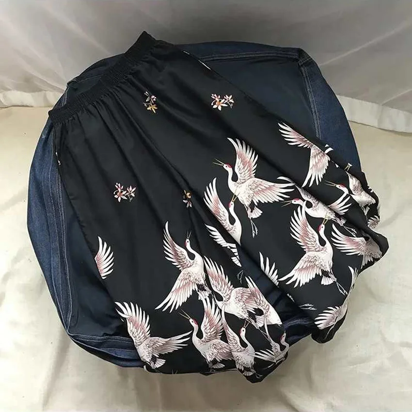 Unisex Man Woman Wide Leg Pants Japanese Style Harajuku Ukiyo Wave Print Casual Elastic Cartoon Leisure Loose Harem Trousers