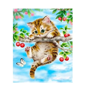 

A kitten on a branch Hand Made Paint High Quality Canvas Beautiful Painting By Numbers Surprise Gift Great Accomplishment