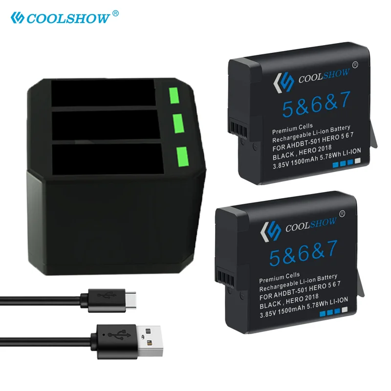 Batteria Da 1500Mah Per Gopro Hero 5 Hero 6 Hero 7 Caricabatterie Per Fotocamera Gopro Hero 5 Nera