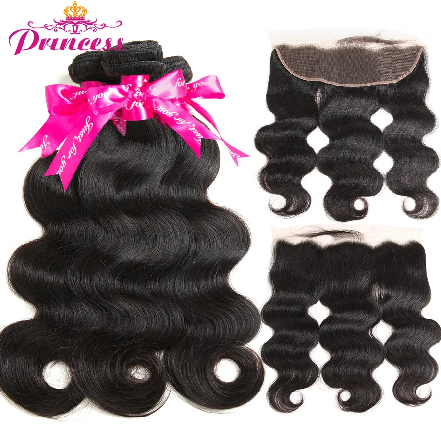 Lace-Frontal Bundles Beautiful Princess Brazilian Body-Wave Hair-13x4 with Remy