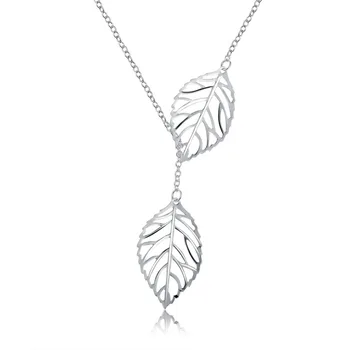 

GU27 Fashion retro metal double tree leaf necklace simple short clavicle chain female