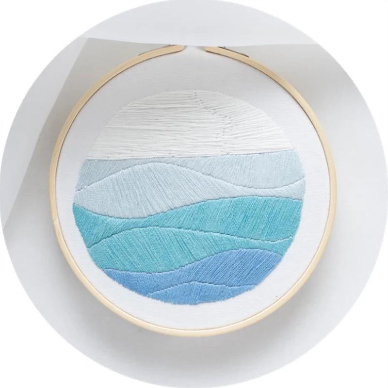 DIY морская вышивка с пейзажем напечатаны рукоделие вышивка крестиком Шитье с Комплект колец для начинающих ручной работы нордический домашний декор