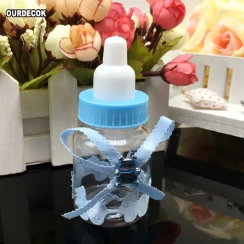 

24pcs/lot Baby Milk Plastic Bottle Candy Box Baby Shower Baptism Christening Birthday Gift Wedding Party Sweets Favors