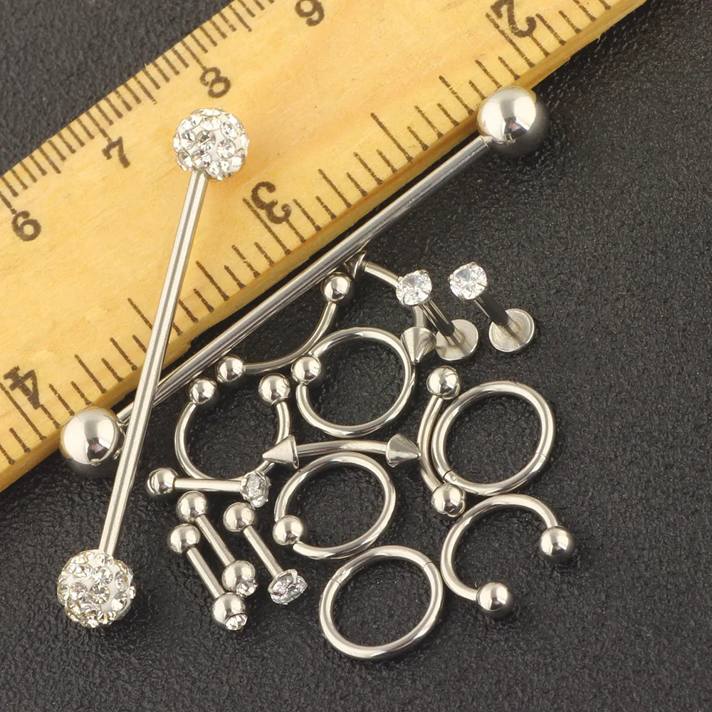 18pcs/lot Punk Stainles Steel Multi Function Open Hoop Ring Mix Styles Body Piercing Tongue Eyebrow Belly Nose Ring Lip Jewelry