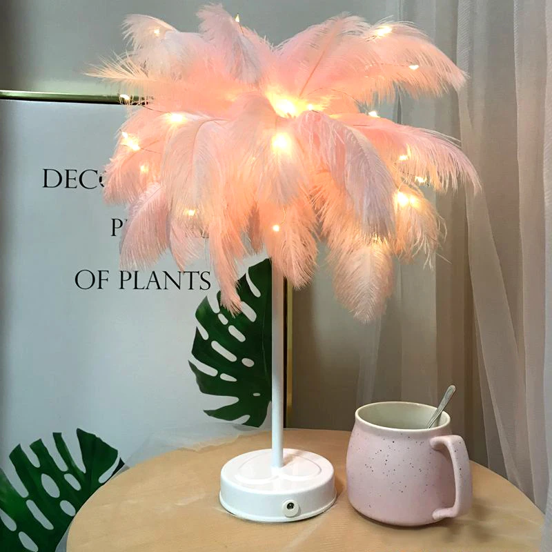 

LED feather lamp table lamp night light bedroom ins girl heart bedside lamp modern wedding decor small lantern Chrismas gift