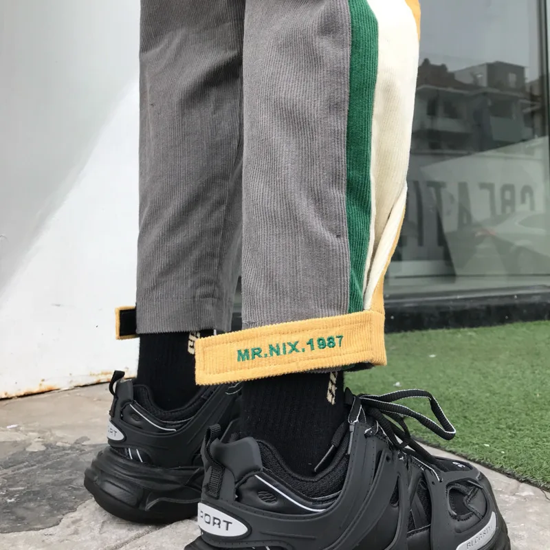Corduroy Pants Men s Fashion Contrast Color Casual Joggers Pants Men Streetwear Loose Hip Hop Trousers 4