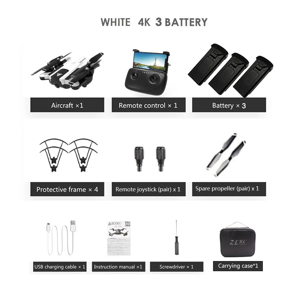 white 4k 3B with bag SG900 drone 4k quadcopter drone HD camera drone gps racing Wifi fpv dron Quadrocopter foldable dron Follow Me bag gift - Цвет: white 4k 3B with bag