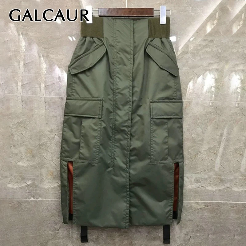 

GALCAUR Straight Skirt For Women High Waist Patchwork Pockets Hit Color Loose High Street Skirts Female 2022 Autumn Clothing New