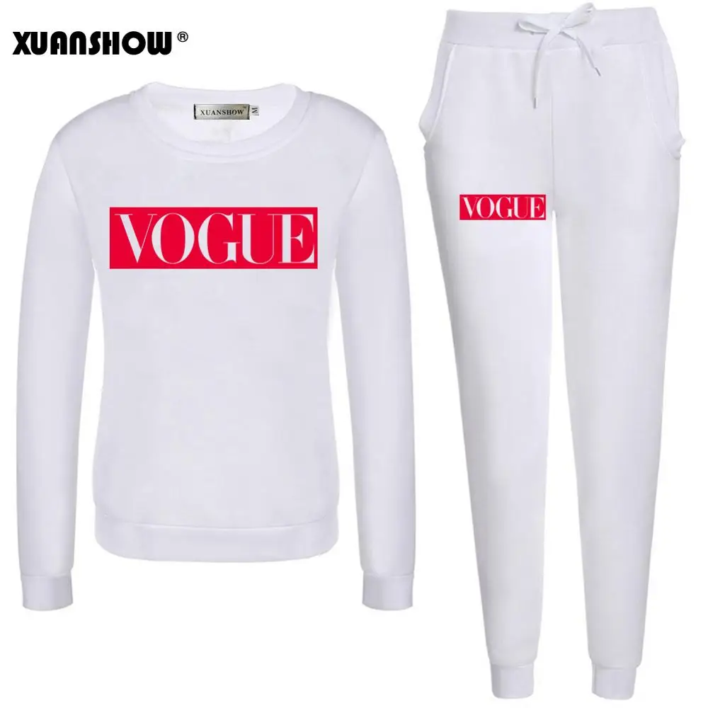 XUANSHOW Осень зима Женский комплект VOGUE Письмо Распечатать Блуза+ брюки Длинный рукав Спортивные костюмы Костюм из двух частей Спортивная одежда Размер плюса