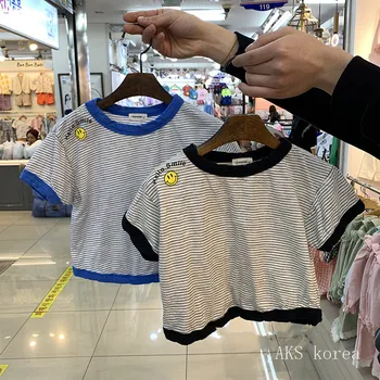 

Children's Clothing T Shirt 2020 Summer New Products Boys and Girls Fashion Smiley Striped Loose Short-sleeved T-shirt