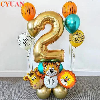 

18pcs Jungle Animal Balloons Set 32inch Number Globos Jungle Safari Theme Kids 1 2 3 4 5 6 7 8 9 years Birthday Party Decoration