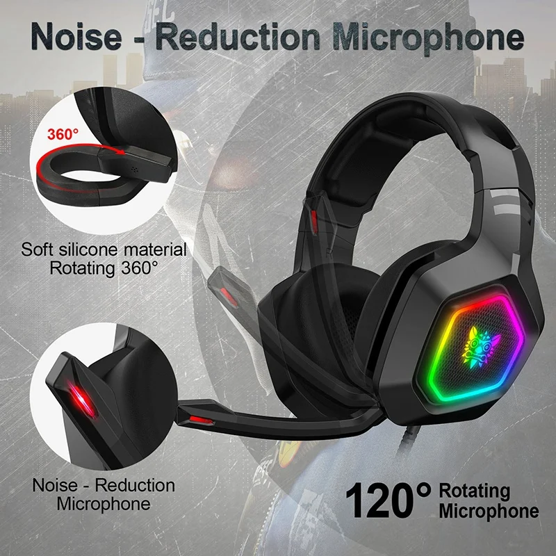 Gaming Headsets Gamer Headphones Surround Sound Stereo Wired Earphones USB Microphone Colourful Light PC Laptop Game Headset