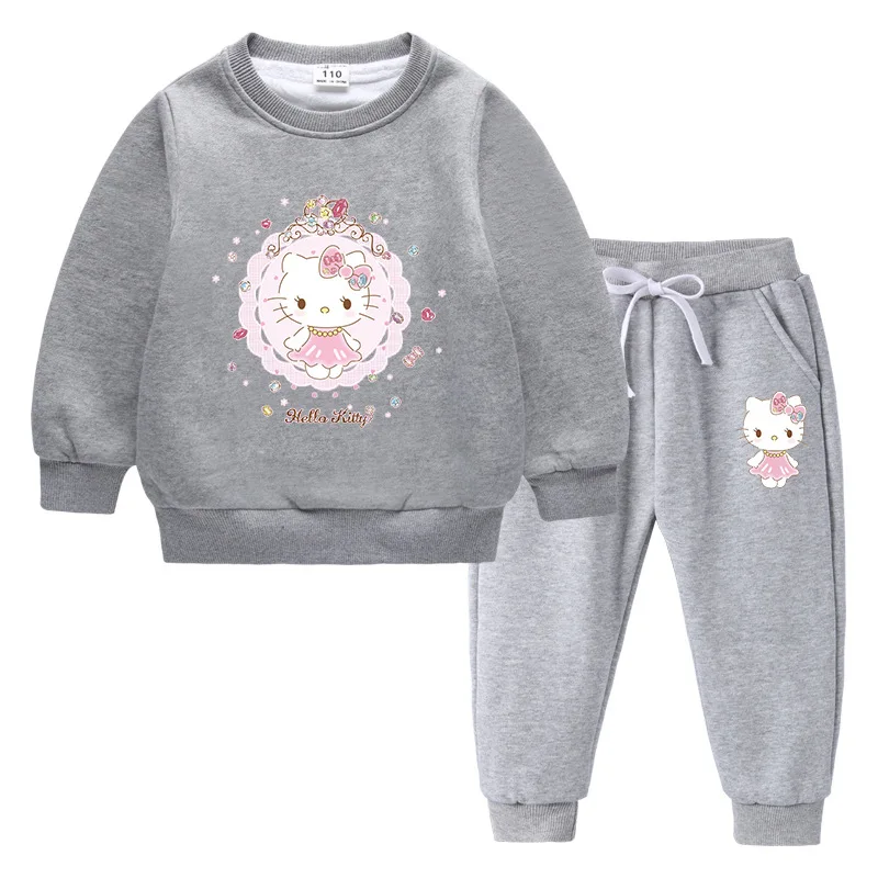 thumbnail image 1 of Ropa para niños de Hello Kitty, conjunto con capucha con estampado bonito, deportes informales de invierno para niñas, manga larga, además de ropa cálida de terciopelo para niños, 1 of 5