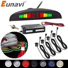 Eunavi 1set Auto Parktronic Led Parking Sensor Kit Display 4 Sensors For All Cars Reverse Assistance Backup Radar Monitor System