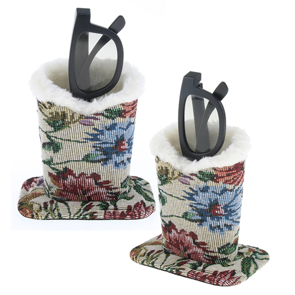 2pcs Plush Lining Eyeglass Holder Glasses Stand Case Eyewear Collections Rack Display Organizer TV Controller Storage for Desk