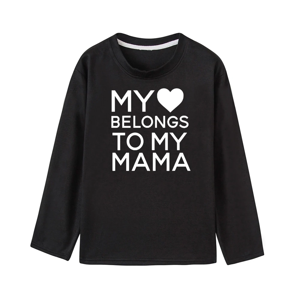 Детская модная футболка с надписью «My Heart is To My Mama» футболки с длинными рукавами для мальчиков и девочек Забавные повседневные футболки унисекс для детей
