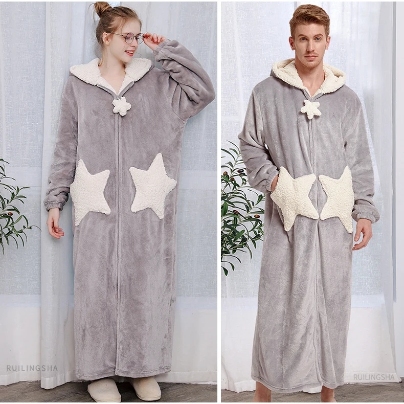 men's cotton pajama pants with pockets Men Winter Hooded Thick Warm Flannel Bathrobe Plus Size Coral Fleece Mens Bath Robe Women TV Pullovers Robes Sleeved Nightgowns silk pajama pants