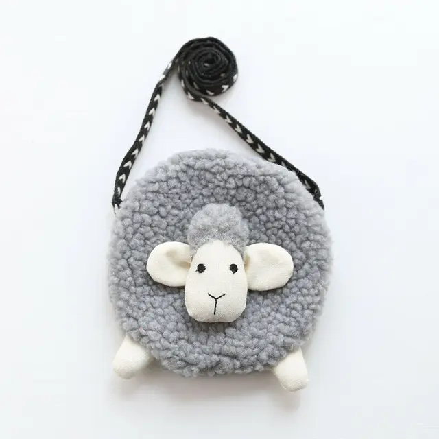 pudcoco Fluffy Cotton Sheep Fur Pompoms Head Bag Baby Girls Cartoon Sheep Sling Bag Fluffy Bunny Shoulder Women Plush backpack 5