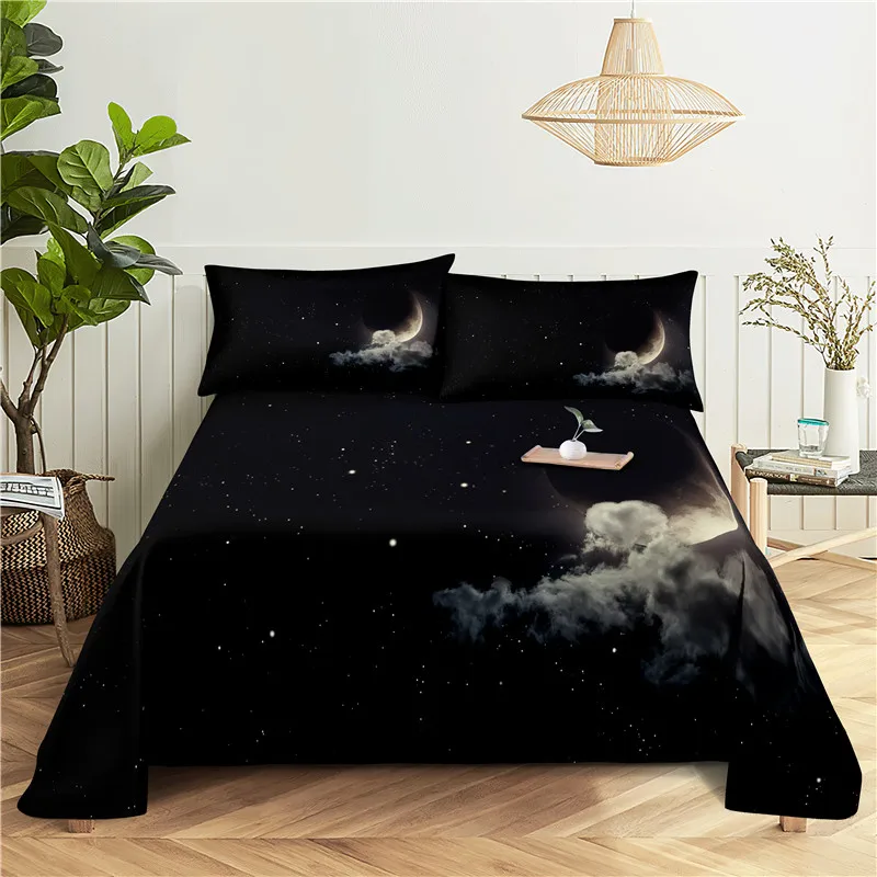 Beautiful Night Scene Bedding Sheet Home Digital Printing Polyester Bed Flat With Pillowcase Print | Дом и сад