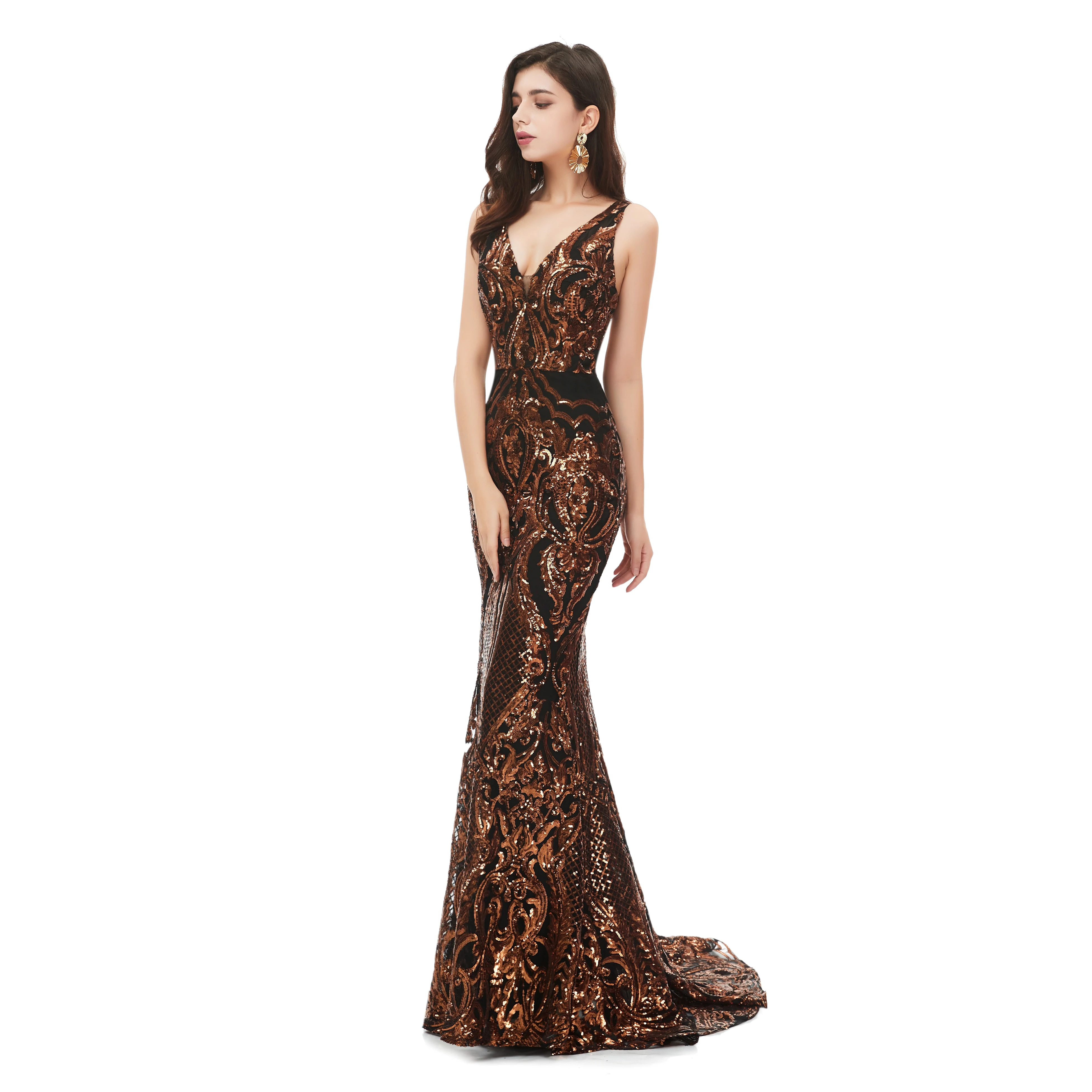 green emerald velvet dress Caramel Beaded High Neck Mermaid Evening Dress Plus Size LA71747A – SERENE  HILL