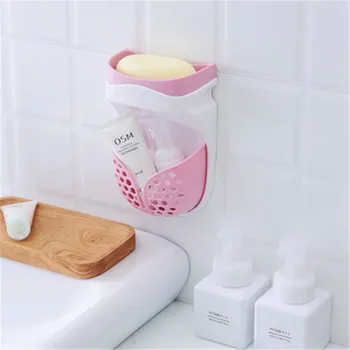 

Pink Bathroom Wall Soap Storage Removable Holder Soap Container Rack Without Trace Strong Drain Double Layer Soap Organization