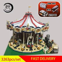 New with Motor Power Function City Street Carousel Model Building Kits Assembling Blocks Toy fit with 10176 diy Toys gift