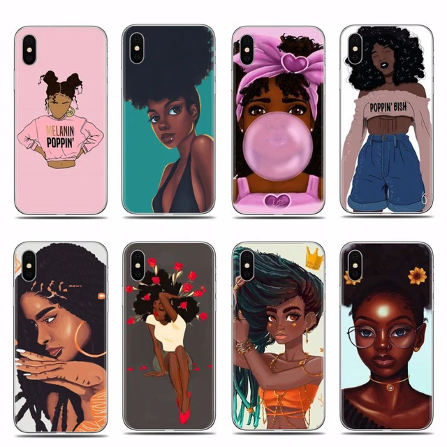 

2bunz Melanin Poppin Aba Soft Silicone Phone Case for iPhone X XR XS Max 6 6s 7 8 Plus 5 5S SE Fashion Black Girl Cover