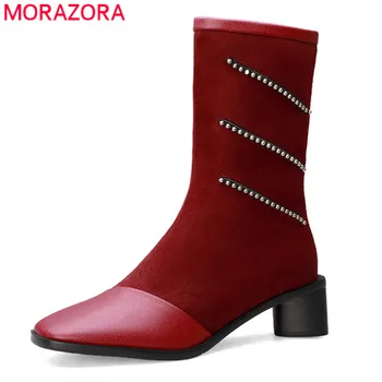 

MORAZORA 2020 new arrival women ankle boots crystal zip flock autumn winter boots fashion simple party wedding shoes ladies