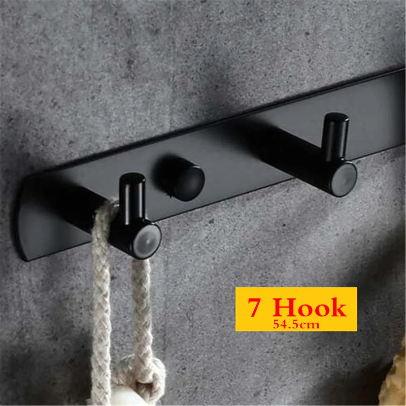 7 Hook Твердый Нержавеющая сталь Черный гальванический отделка крючок полотенца для ванной стены крюк двери вешалка одежда крючок многофункциональный - Цвет: 7 Hook