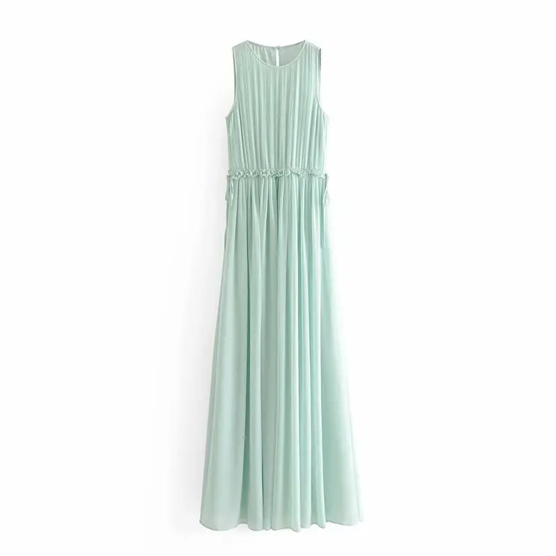 

19 Summer New Products Western Style Fashion Explicit Elegant Sleeveless Fairy Skirt Solid Color Frilled Chiffon Dress