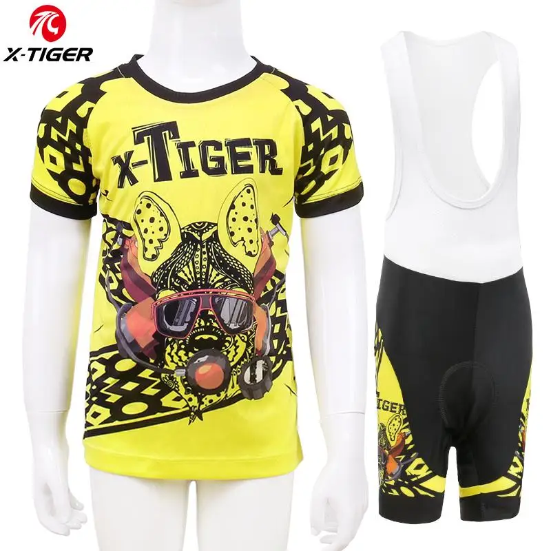 X-TIGER, короткий рукав, Детский комплект для велоспорта, летняя детская одежда для велосипеда, Быстросохнущий комплект из Джерси для мальчиков и девочек, одежда для велоспорта - Цвет: T-Shirt Bib Set