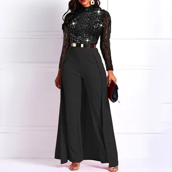 

2020 Print Party Sexy Jumpsuit Women Off shoulder Swallowtail Long Sleeve Red Blue Elegant Office Wide Leg Pants Long Jumpsuits