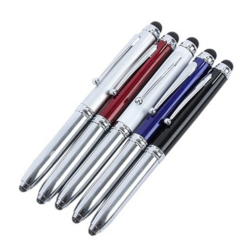 

3 In 1 Touch Screen Stylus Ballpoint Pen With LED Flash Light For iPad Iphone School Writing Pens