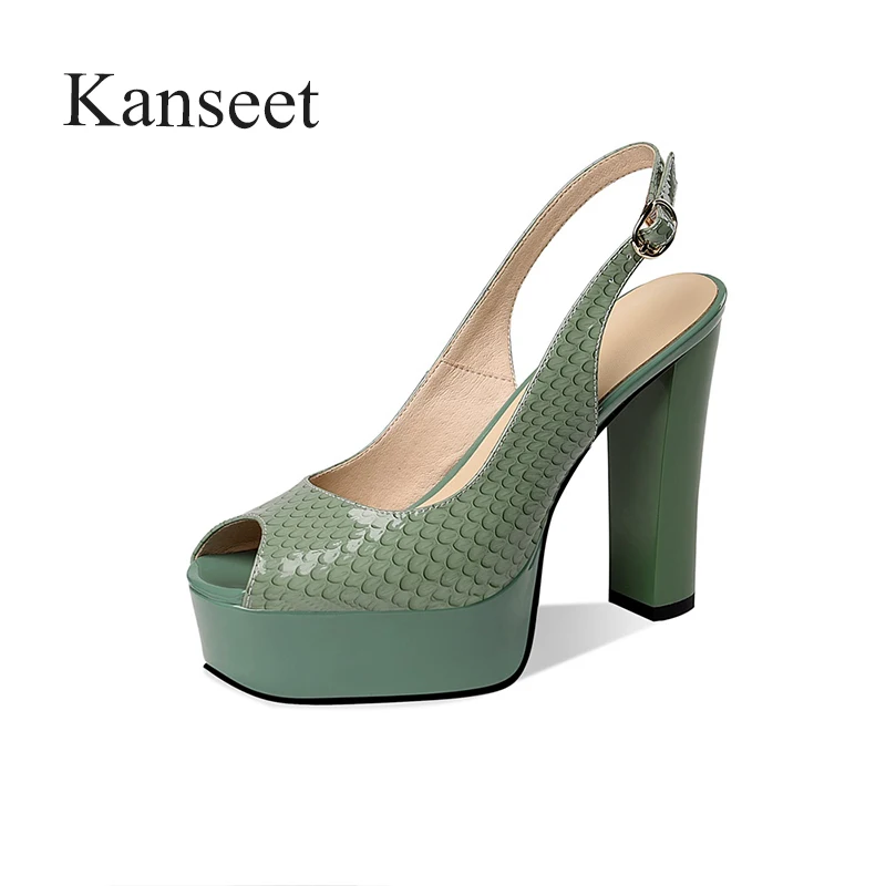 

Kanseet Genuine Leather Platform 2021 Summer Open-Toed Women Sandals Wedding Party Prom Sexy High Heels Red Mature Female Shoes