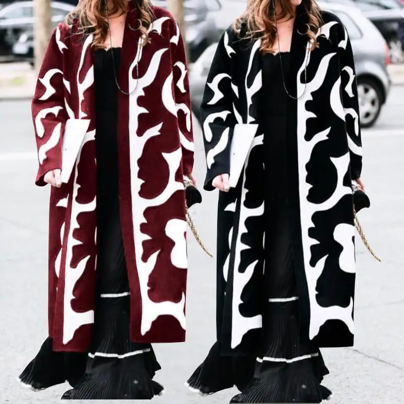 Модное длинное пальто для женщин, куртки с принтом cellumia, Осень-зима, открытая стежка, парка, верхняя одежда с длинным рукавом, женский кардиган, S-5XL